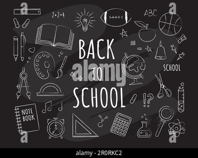 Sketch of school subjects drawn in chalk on a blackboard. Stock Vector