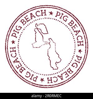 Pig Beach round rubber stamp with island map. Vintage red passport stamp with circular text and stars, vector illustration. Stock Vector