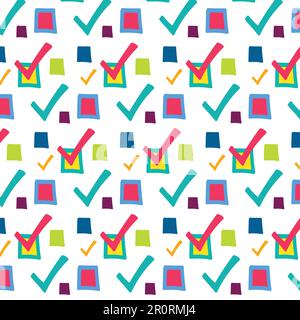 Checkmark, checkbox vector seamless pattern. Tick, tickbox sign. Wrapping paper flat design Stock Vector