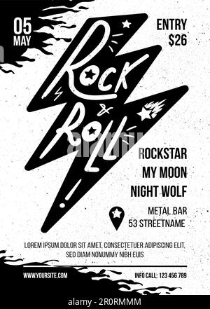 Rock music concert flat brochure vector template. Rock n roll party, entertainment event banner Stock Vector