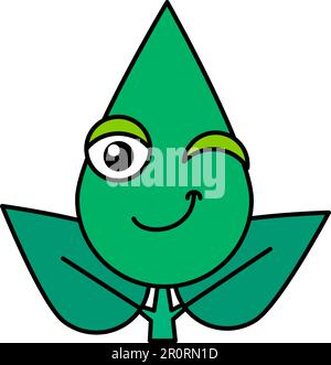 Botanical winking emoticon thin line icon. Funny green tree playful face, kawaii mischievous emoji Stock Vector