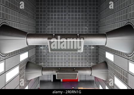 Cologne, Germany May 15 2022: the futuristic subway station rathaus in the old town of cologne Stock Photo