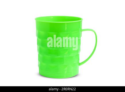 Plastic green cup isolated on white background Stock Photo