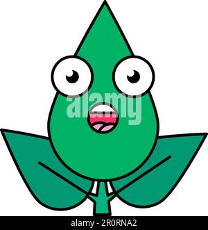 Botanical surprised face emoticon icon. Green leaf amazed facial expression, open-eyed emoji sticker Stock Vector
