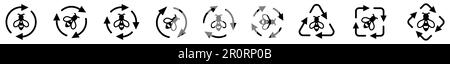Simple bee icon in arrows forming cycle, two three and four arrow version Stock Vector