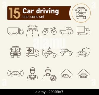 Car driving line icon set Stock Vector