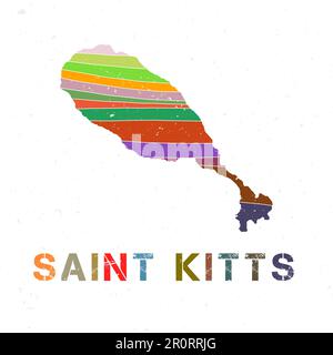 Saint Kitts map design. Shape of the island with beautiful geometric waves and grunge texture. Beautiful vector illustration. Stock Vector