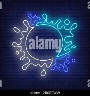 Abstract circle shaped element with paint splashes neon sign Stock Vector