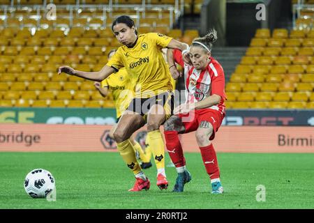Wolverhampton, UK. 09th May, 2023. Wolverhampton, England, May 9th 2023: Destiney Toussaint (21 Wolverhampton Wanderers) on the ball during the Birmingham County Cup final between Wolverhampton Wanderers and Stourbridge at Molineux Stadium in Wolverhampton, England (Natalie Mincher/SPP) Credit: SPP Sport Press Photo. /Alamy Live News Stock Photo