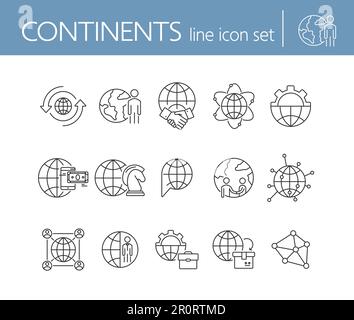 Continents line icon set Stock Vector