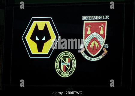 Wolverhampton, UK. 09th May, 2023. Wolverhampton, England, May 9th 2023: Board inside the stadium during the Birmingham County Cup final between Wolverhampton Wanderers and Stourbridge at Molineux Stadium in Wolverhampton, England (Natalie Mincher/SPP) Credit: SPP Sport Press Photo. /Alamy Live News Stock Photo