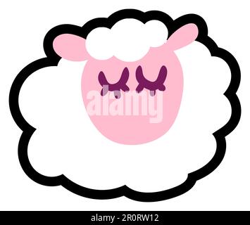Little Pretty Sleeping Lamb Dreams Symbol Cartoon. Lying Sound Asleep Cute Fluffy Small Sheep Isolated on White Background. Nice Farm Animal Sleepy Go Stock Vector