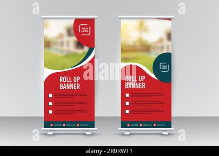 Business Roll Up Banner, pull-up design, modern x-banner, rectangle size. Stock Vector