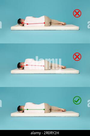 Wrong and Correct Sleeping Posture. Right Pillow and Mattress Stock Image -  Image of medical, lying: 186618607