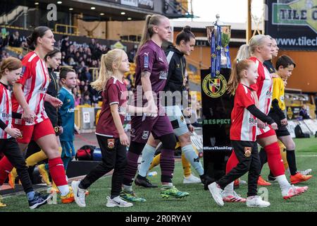Wolverhampton, UK. 09th May, 2023. Wolverhampton, England, May 9th 2023: Teams walk out during the Birmingham County Cup final between Wolverhampton Wanderers and Stourbridge at Molineux Stadium in Wolverhampton, England (Natalie Mincher/SPP) Credit: SPP Sport Press Photo. /Alamy Live News Stock Photo