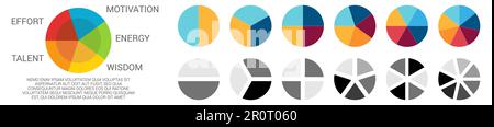 Circle divided into two to seven equal parts, simple pie chart infographics element Stock Vector