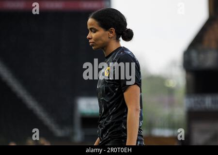 Wolverhampton, UK. 09th May, 2023. Wolverhampton, England, May 9th 2023: Destiney Toussaint (21 Wolverhampton Wanderers) warms up during the Birmingham County Cup final between Wolverhampton Wanderers and Stourbridge at Molineux Stadium in Wolverhampton, England (Natalie Mincher/SPP) Credit: SPP Sport Press Photo. /Alamy Live News Stock Photo