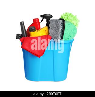 Bucket with cleaning supplies on white wooden surface at car wash Stock  Photo - Alamy
