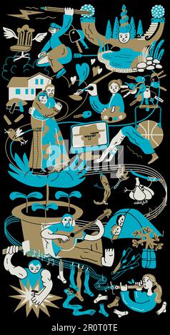 illustration of different life events, different hobbies and activities, family Stock Vector