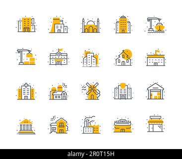 Urban development linear icons set. Gentrification, Redevelopment ...