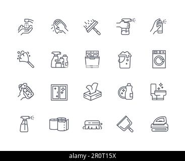 Cleaning icons outline set Stock Vector