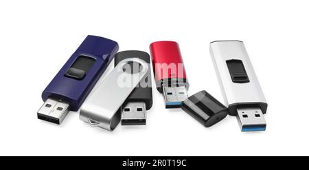 Different usb flash drives on white background Stock Photo