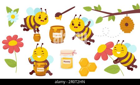 Cute bees set Stock Vector