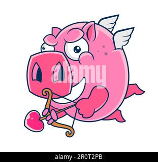 Two cute cartoon flying pigs. Isolated vector Stock Vector