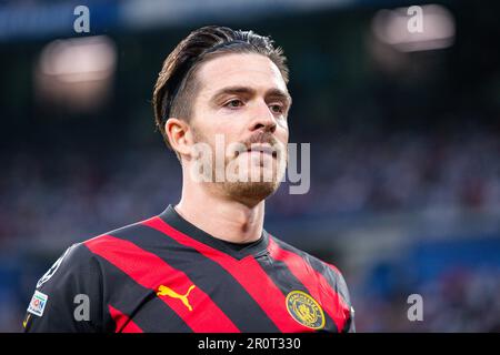 Madrid, Spain. 09th May, 2023. Jack Grealish (Manchester City) during the football match betweenReal Madrid and Manchester City valid for the semi final of the Uefa Championâ&#x80;&#x99;s League celebrated in Madrid, Spain at Bernabeu Stadium on Tuesday 09 May 2023 Credit: Independent Photo Agency/Alamy Live News Stock Photo