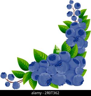 Corner pattern consisting of berries, leaves and branches of blueberry. Decorative frame, border with an intricate design of berries and leaves of blu Stock Vector