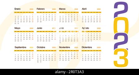 spanish 2023 calendar minimalistic look, week start from sunday classic vector Stock Vector