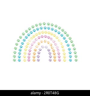 Made of doodle paw prints rainbow illustration Stock Vector