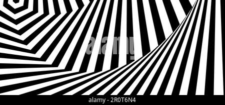 Optical illusion background. Black and white abstract geometric spiral surface. Poster design. Torsion illusion wallpaper. Vector illustration Stock Vector