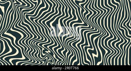 Retro groovy background. Wavy vintage psychedelic wallpaper. Trippy monochrome pattern, cover, poster in 60s or 70s style. Liquid hippie texture. Vector Stock Vector