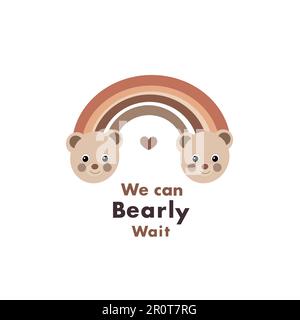 We can bearly wait text with teddy bear and rainbow. Baby shower greeting card design Stock Vector