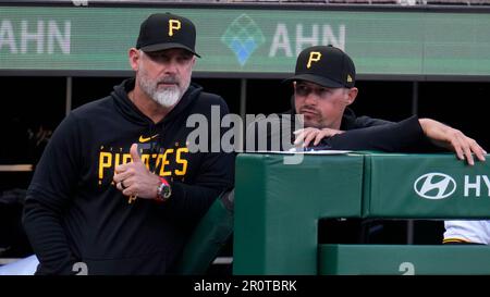 Pittsburgh Pirates' Andrew McCutchen stands in the dugout before a baseball  game against the Colorado Rockies in Pittsburgh, Monday, May 8, 2023. (AP  Photo/Gene J. Puskar Stock Photo - Alamy