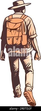 One person hiking with backpack in nature isolated Stock Vector