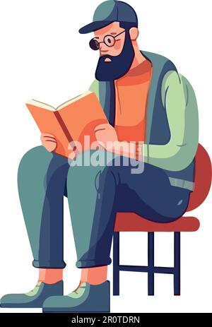 One person reading book sitting in chair over white Stock Vector
