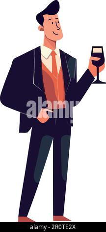 Successful businessman holding champagne glass in celebration isolated Stock Vector