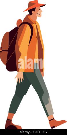One person hiking with backpack in nature over white Stock Vector