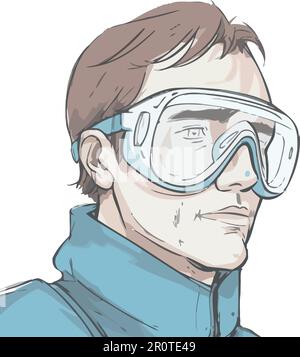 man wear a safety goggles over white Stock Vector