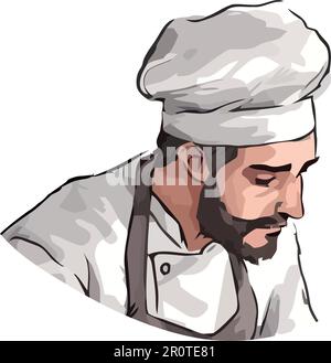 One smiling chef in uniform cooking gourmet food over white Stock Vector