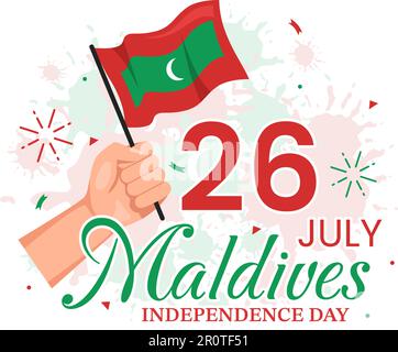 Happy Maldives Independence Day Vector Illustration on 26 July with Maldivian Wavy Flag in Flat Cartoon Hand Drawn Landing Page Background Templates Stock Vector