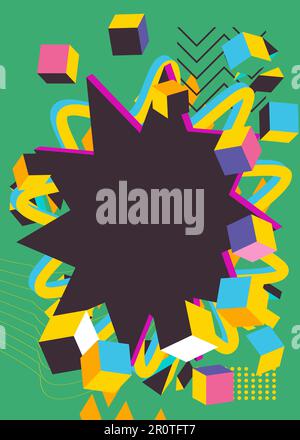 Abstract explosion geometric shapes background. Simple busy vibrant colors geometrical graphic art poster. Vintage random geometry template. Stock Vector
