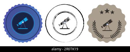Telescope astronomy science space exploration competition blue flat stamp championship prize best winner contest award Stock Vector