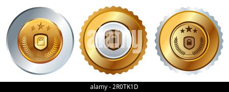 Security hacking encryption privacy security shield symbol certification emblem badge competition Stock Vector