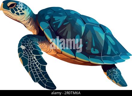 Slow sea turtle crawls on blue Stock Vector