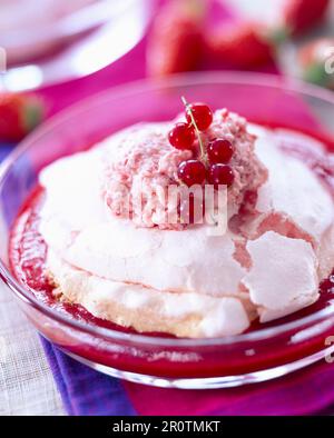 Strawberry mousse topped with strawberry meringue Stock Photo