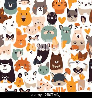 Funny Animal Seamless pattern background illustration. Stock Vector