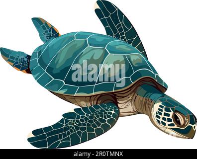 Slow turtle crawls through blue underwater world Stock Vector